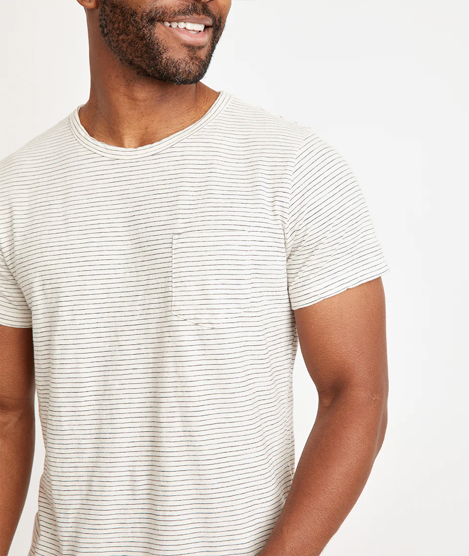 Saddle Hem Pocket Tee in Natural/Black Stripe