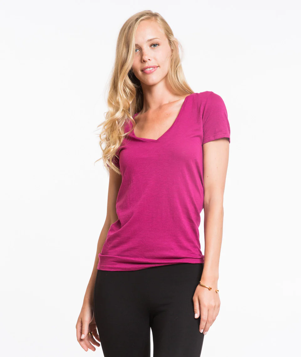 Slub V-neck - Raspberry