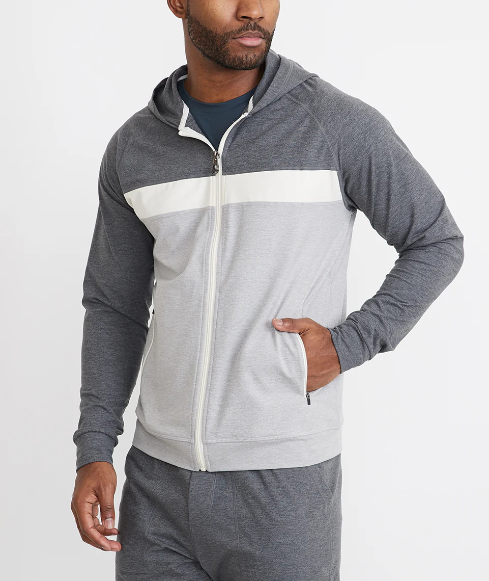 Keeler Zip Hoodie in Grey/White