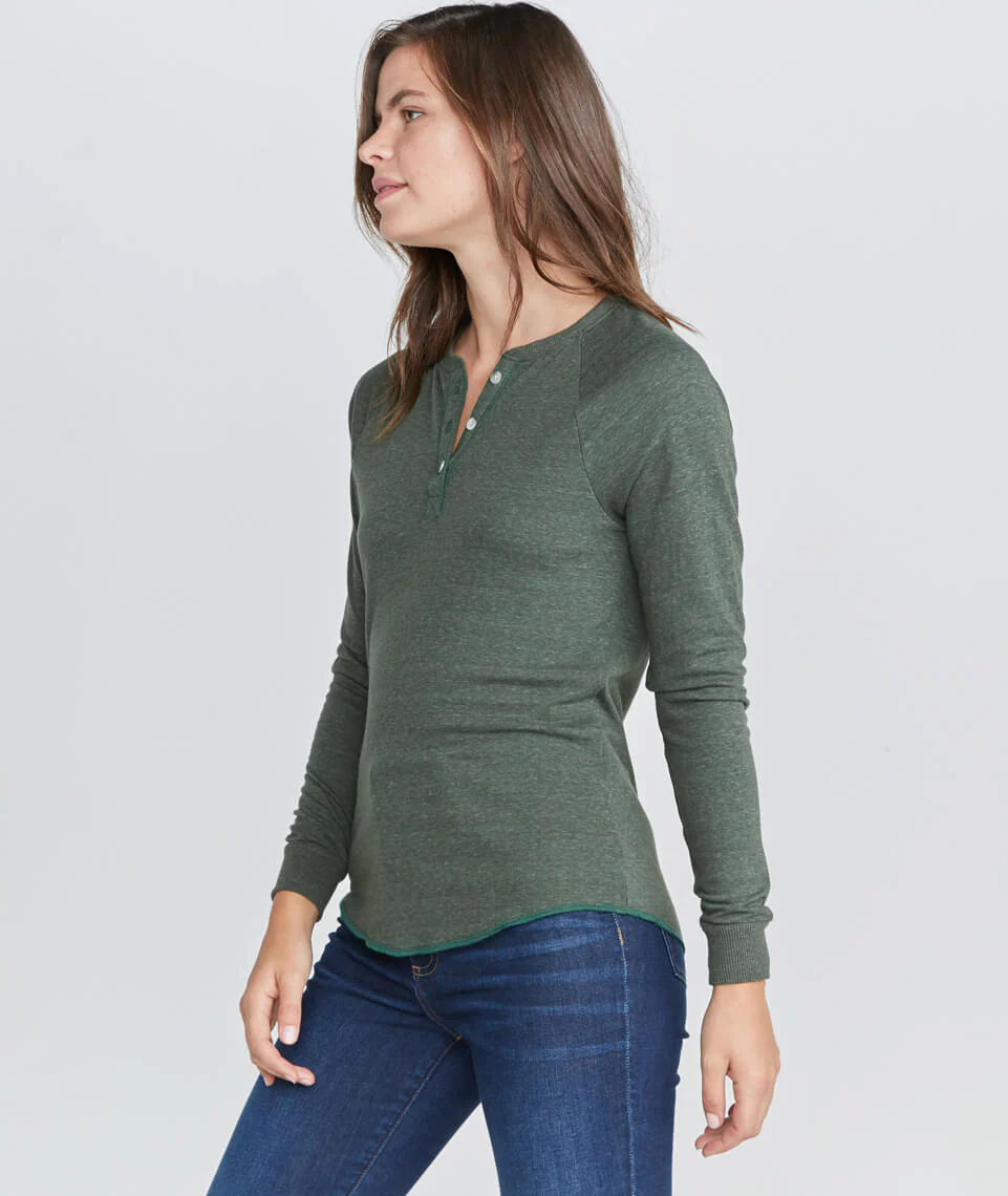 Double Knit Henley in Moss