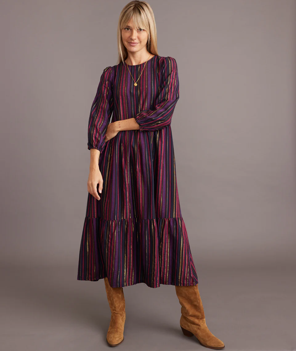 Alice Midi Dress in Lurex Multi Stripe