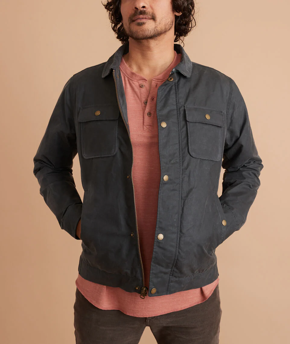 Waxed Canvas Trucker in Dark Grey