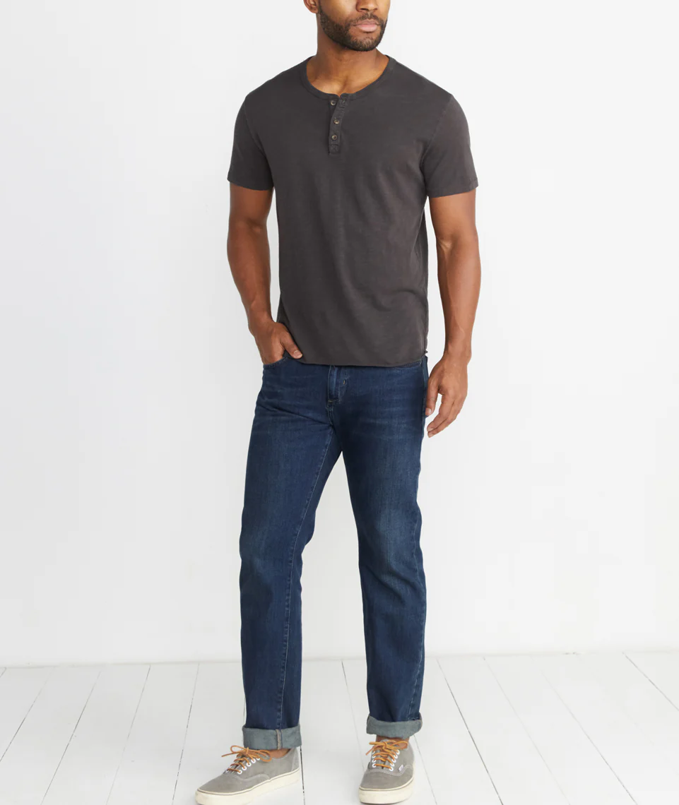 Short Sleeve Henley in Faded Black
