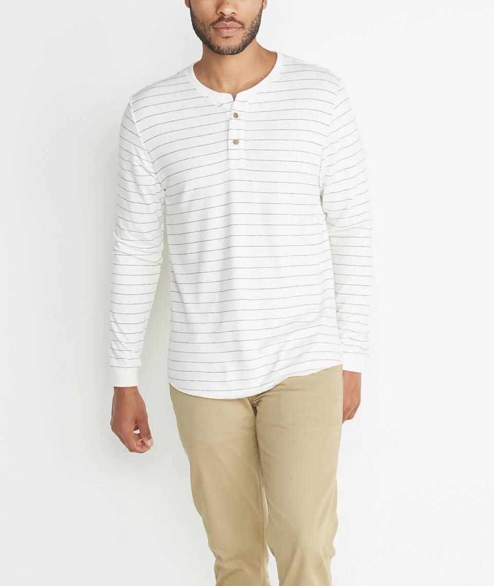 Double Knit Henley in Natural Ticking Stripe