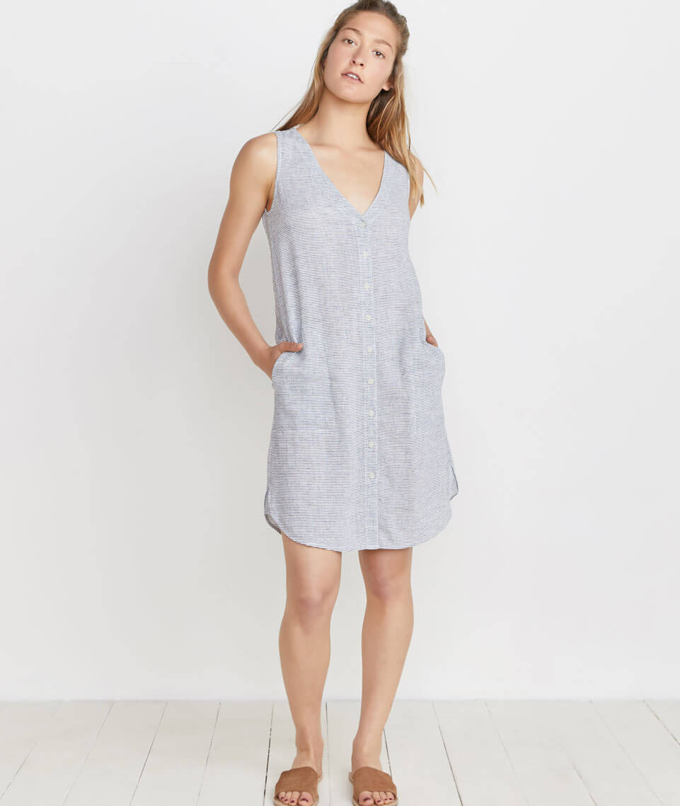 Lake Tank Dress in Thin Blue Stripe