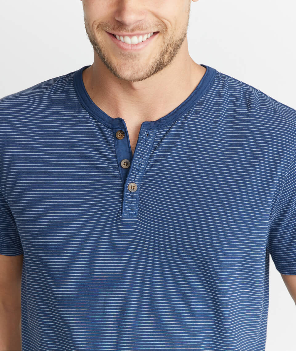 Short Sleeve Henley in Blue Stripe