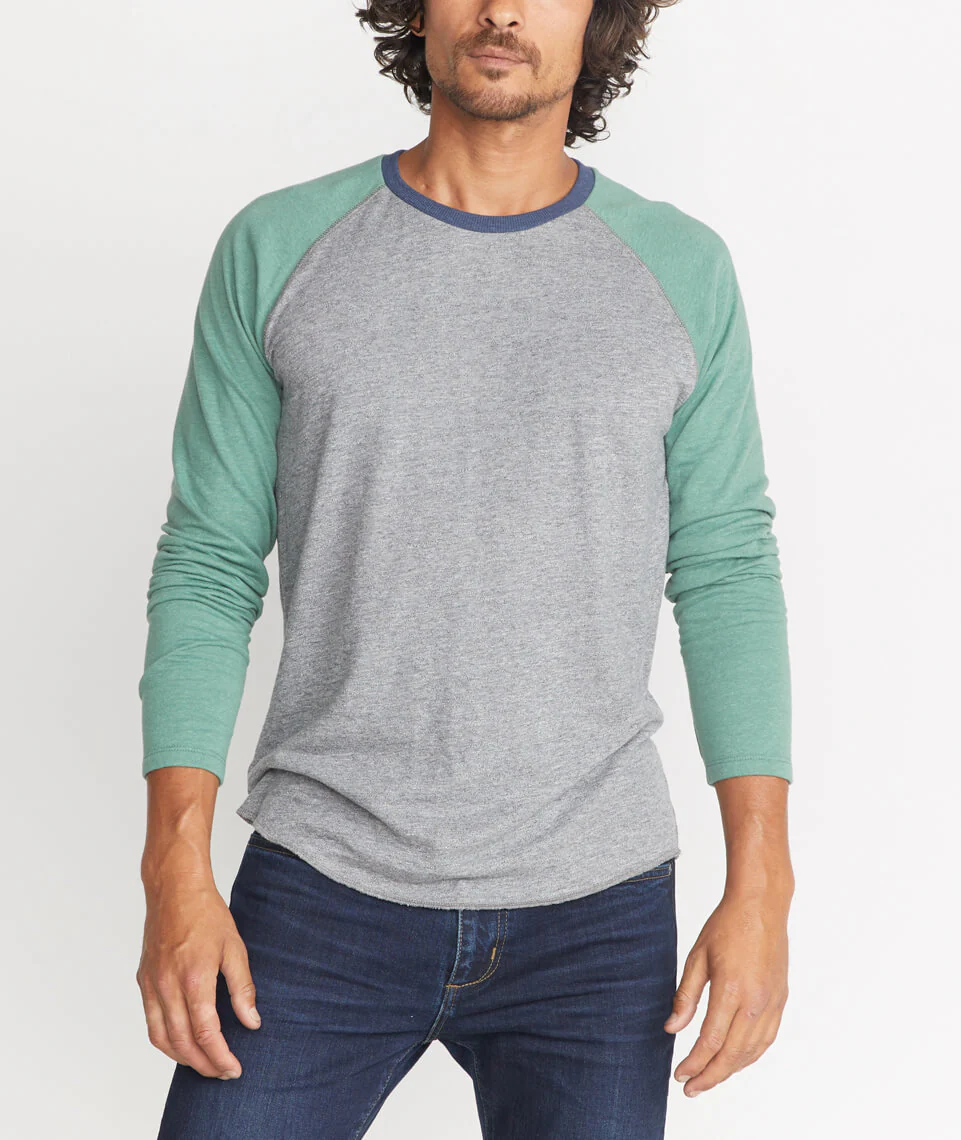 Baseball Raglan in Heather Grey/Dark Ivy