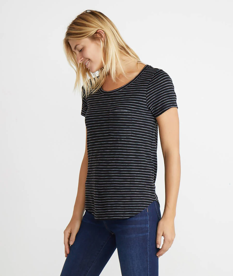 Boyfriend Saddle Tee in Black Stripe