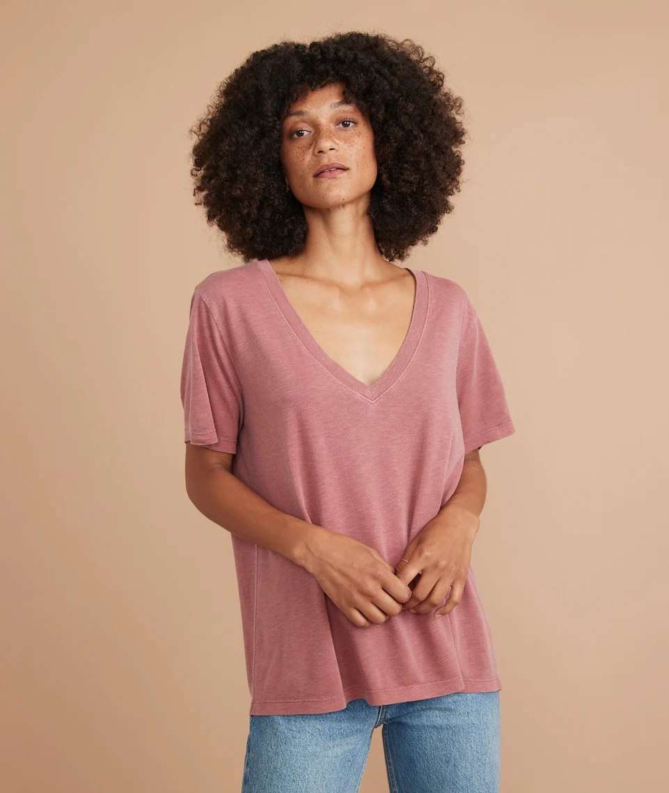 Boyfriend V-Neck Tee in Ruby Wine