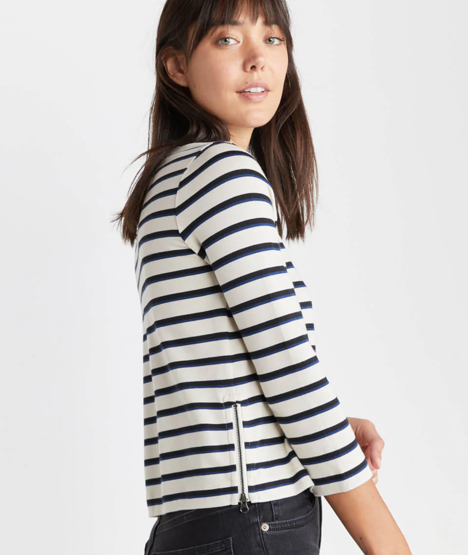 Polly Cropped Tunic in White/Navy Stripe