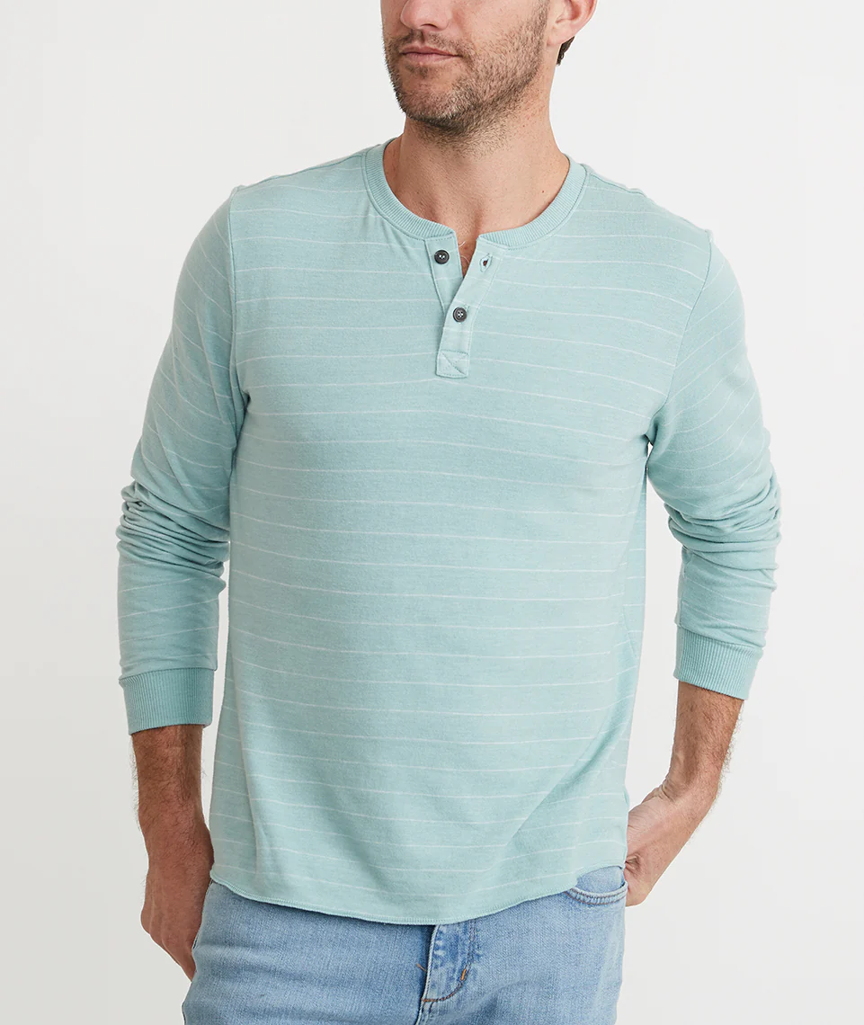 Double Knit Henley in Blue Surf/White Stripe