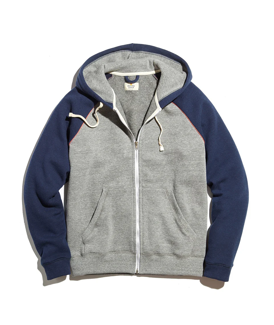 Raglan Zip Hoodie in  Heather Grey/Navy