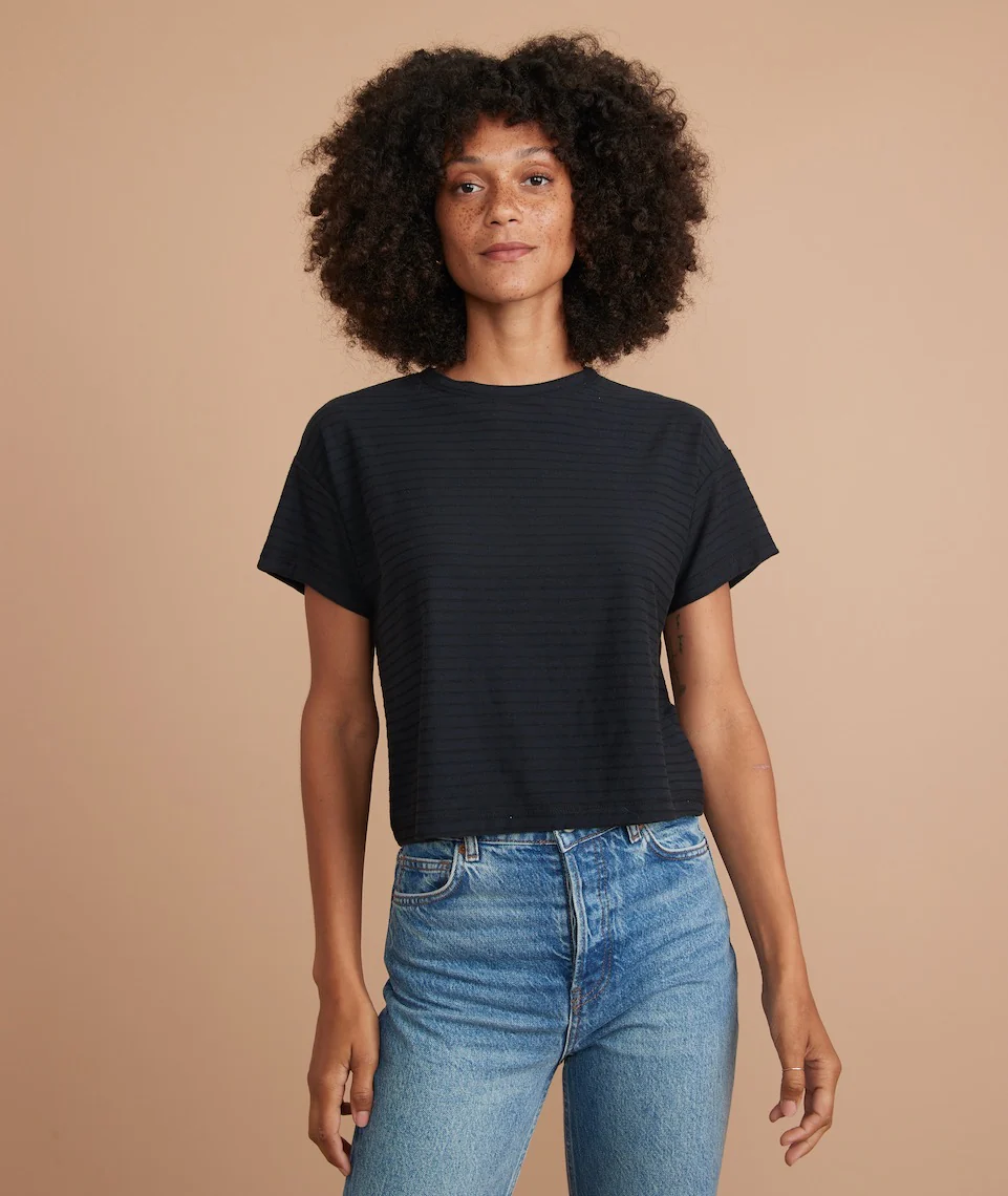 Lydia Textured Stripe Top in Faded Black/Black Stripe