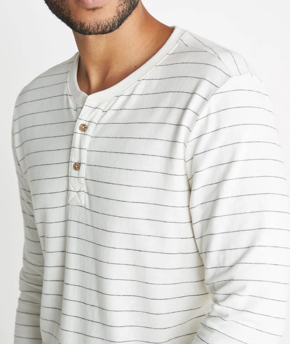 Double Knit Henley in Natural Ticking Stripe