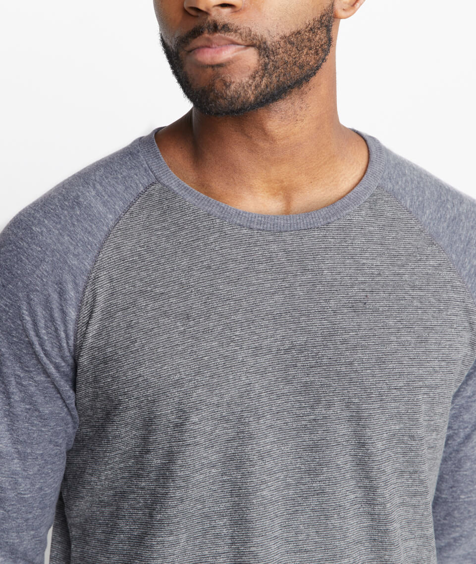 Double Knit Baseball Raglan in Heather Grey Stripe