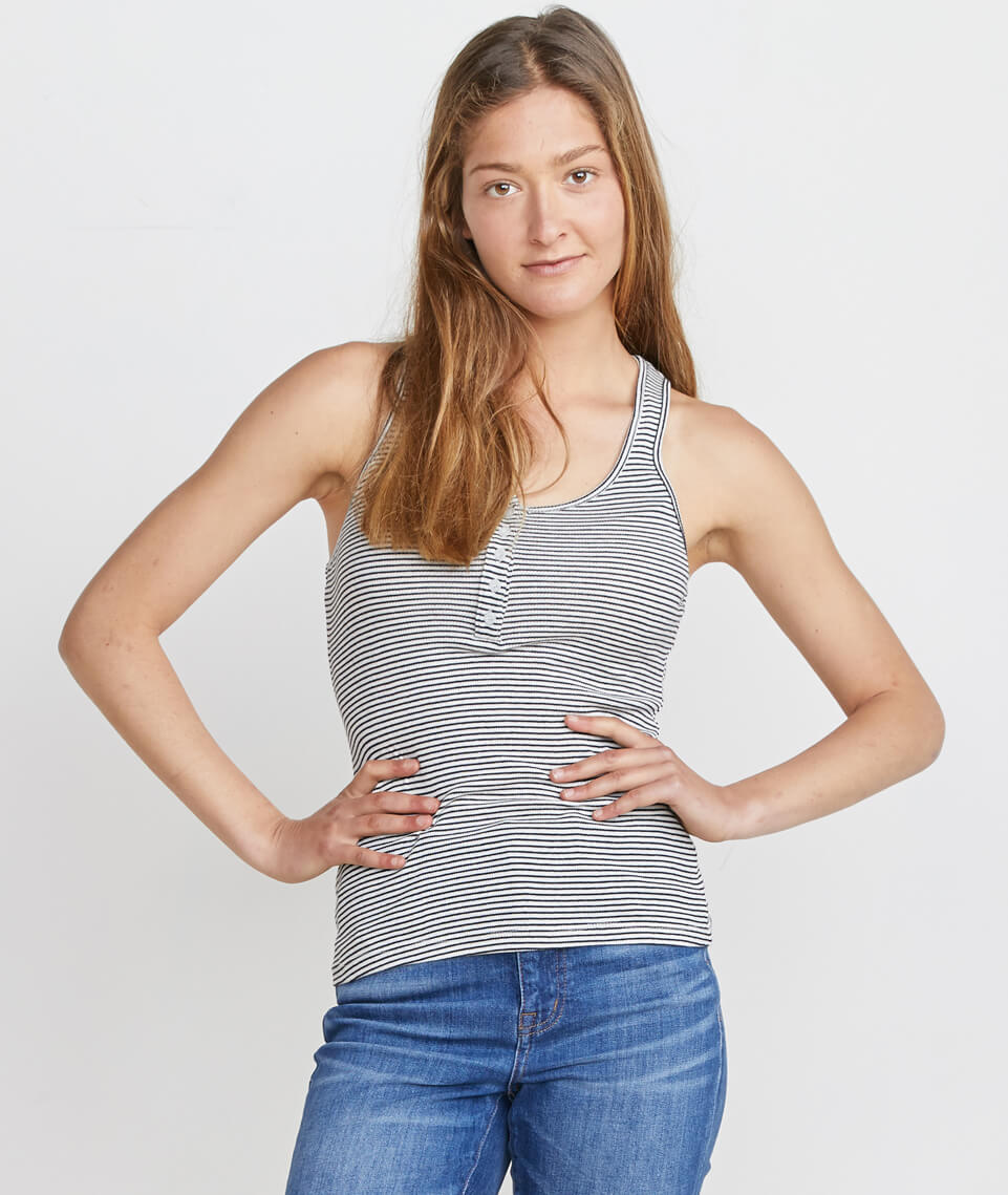 Henley Racerback Tank in Natural/Black