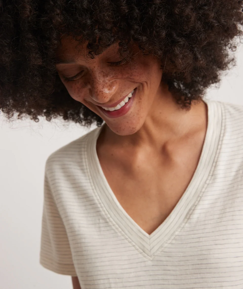 Boyfriend V-Neck Tee in Heather Grey Stripe