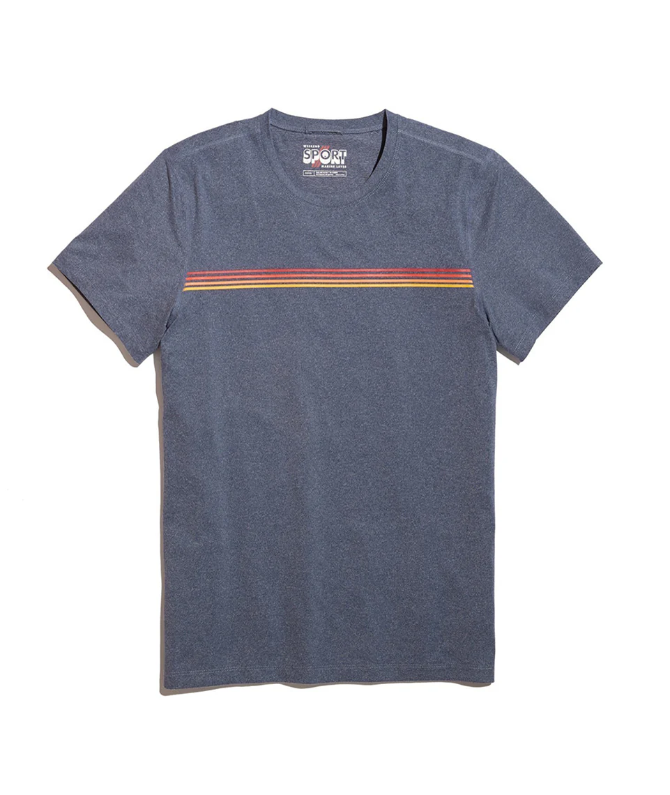Sunset Stripe Sport Crew in Blue Heather