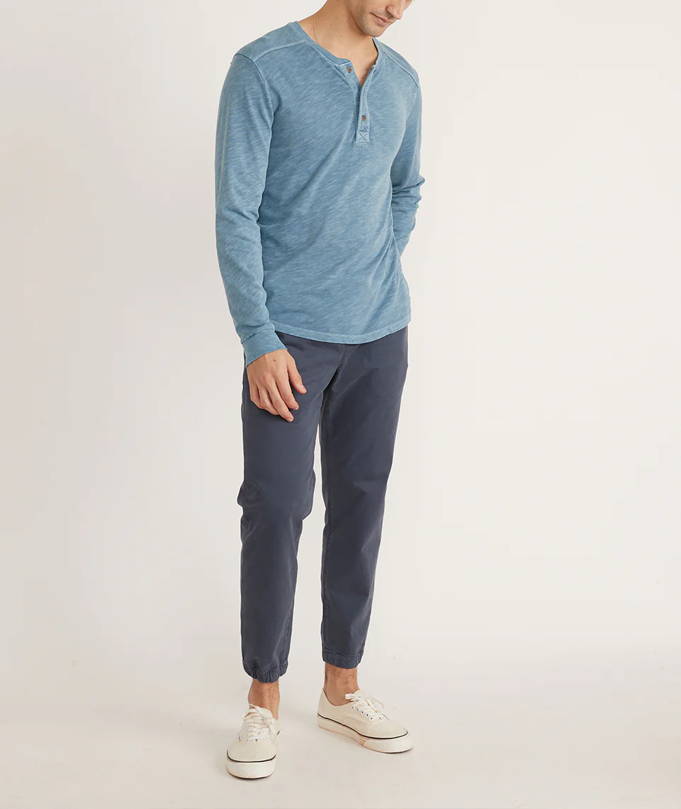 Vintage Heavy Slub Henley in Provincial Blue