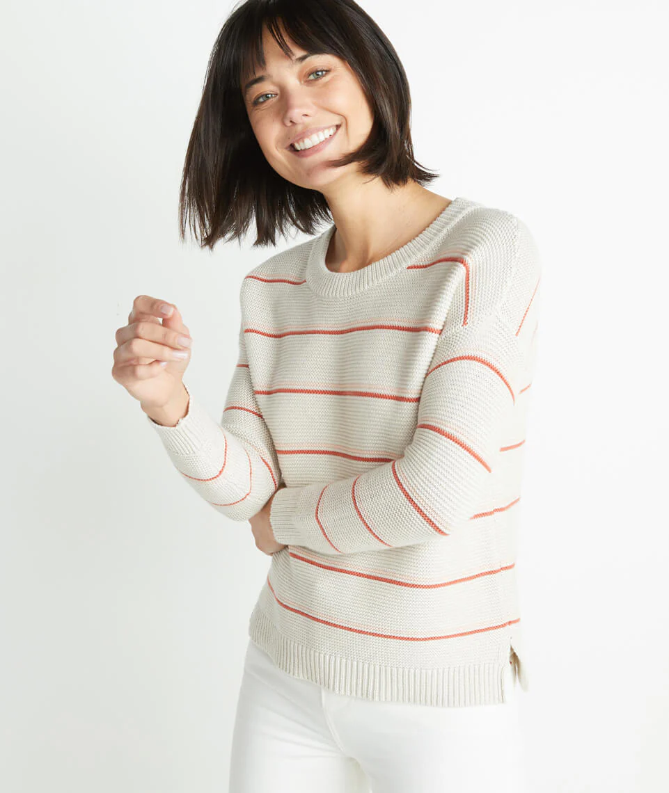 Nina Crewneck Sweater in Oatmeal Heather/Coral Gold