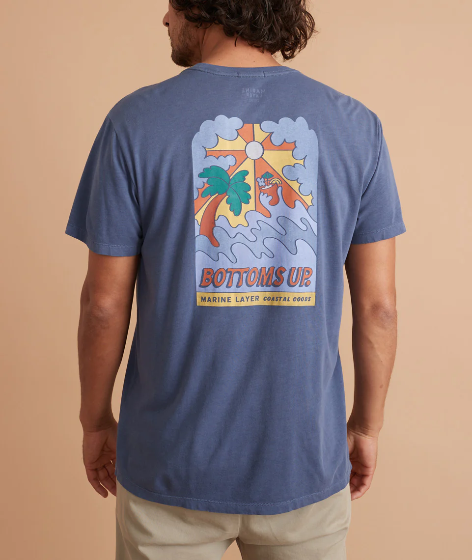 Signature Crew Graphic Tee in Dark Denim - Bottoms Up