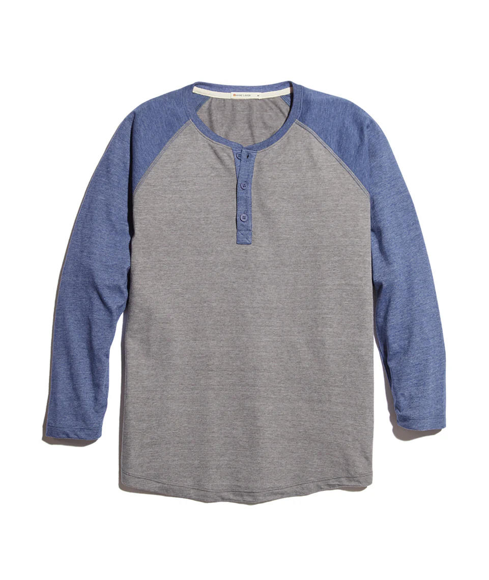Baseball Henley in Heather Grey/Navy