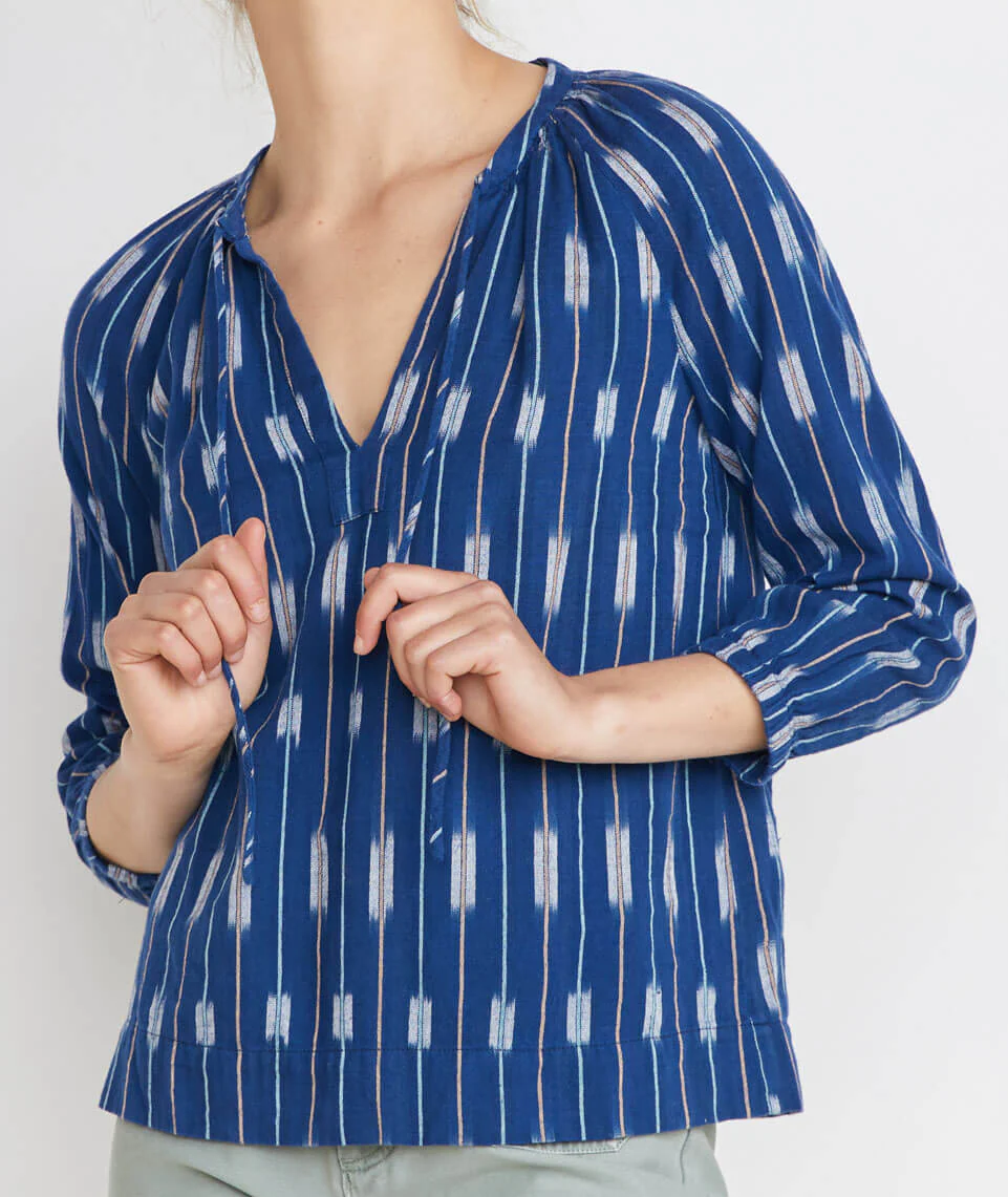 Penny Blouse in Blue Ikat