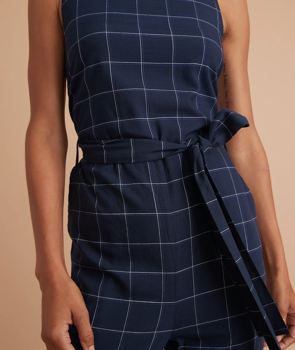 Eloise Belted Jumpsuit in Navy Windowpane