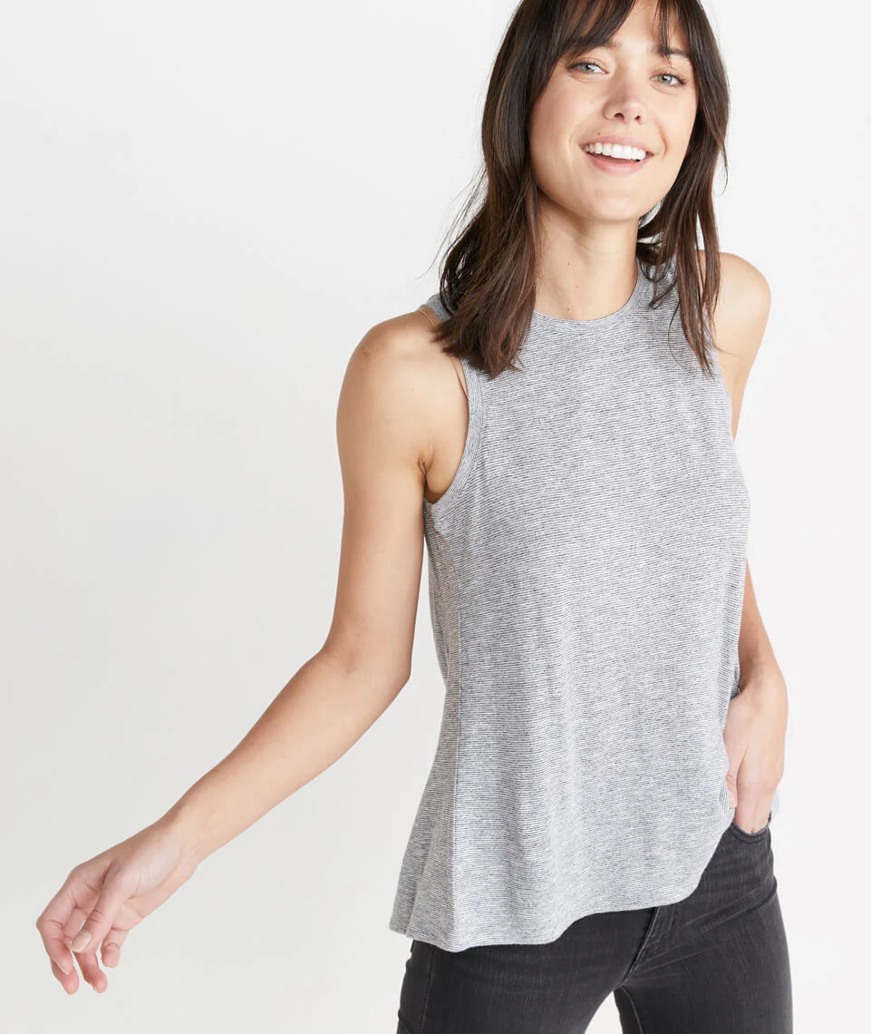 Tulip Back Tank in Thin Grey & White Stripe