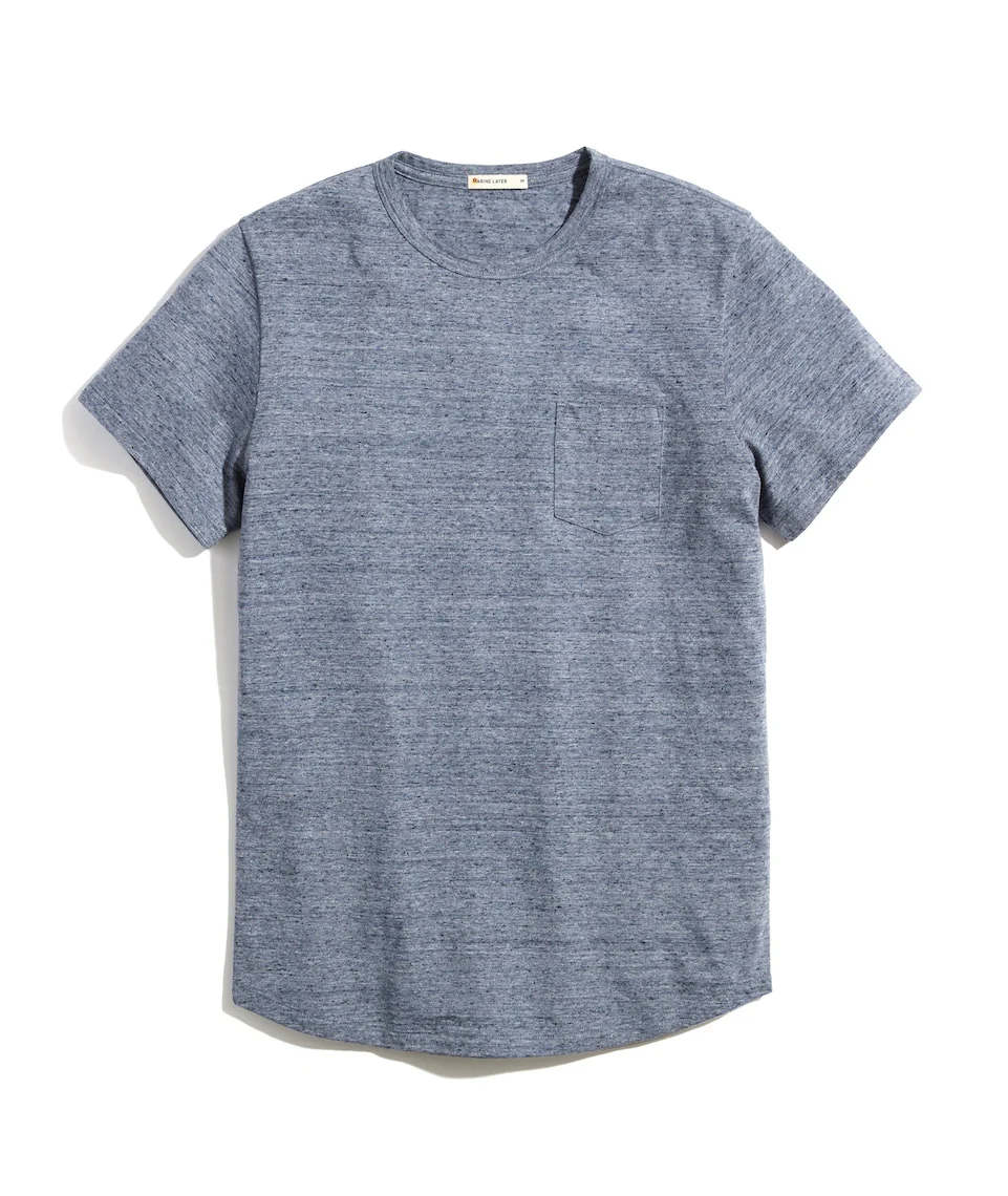Re-Spun Saddle Hem Pocket Tee in Heather Blue Neps