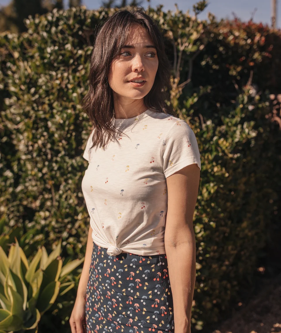 Classic Crew Tee in White Cherry Print
