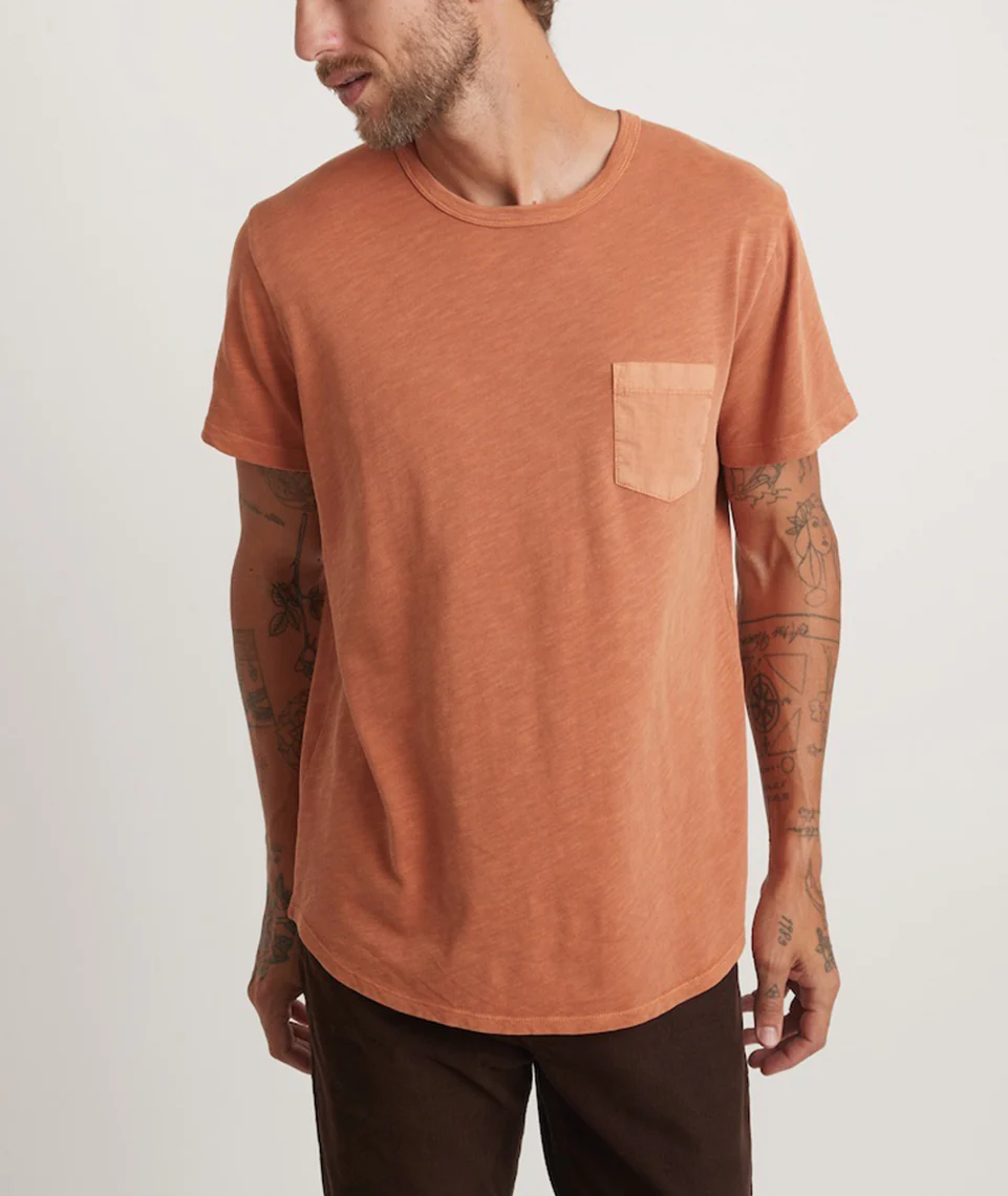 Vintage Heavy Slub Pocket Tee in Amber Brown