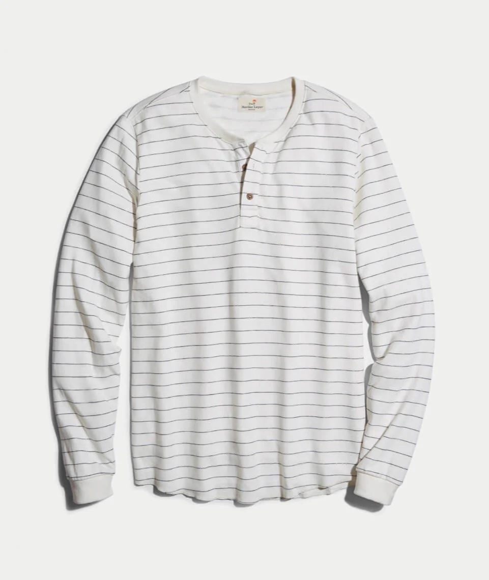 Double Knit Henley in Natural Ticking Stripe