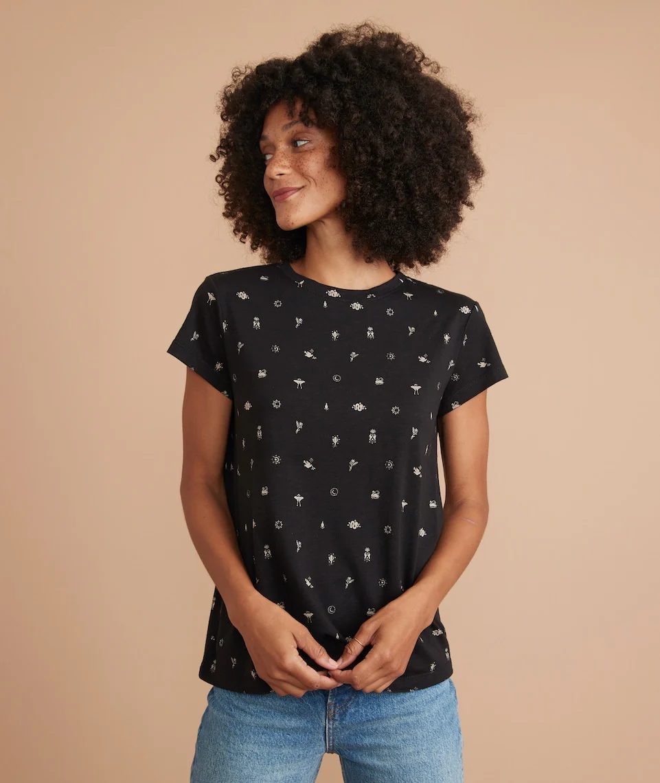 Swing Crew Tee in Black Mystic Print