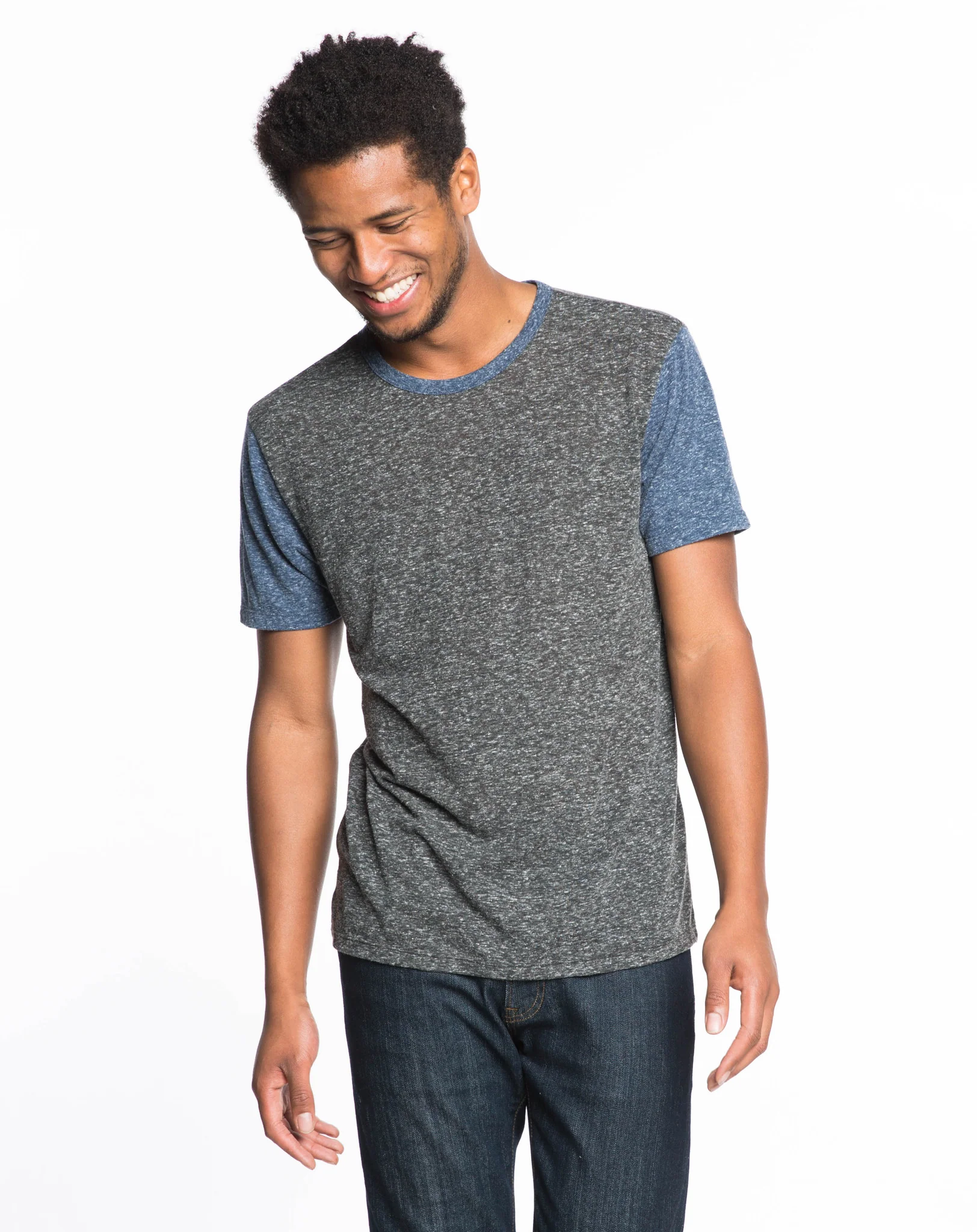 Melange Crewneck Tee - Charcoal Navy Colorblock
