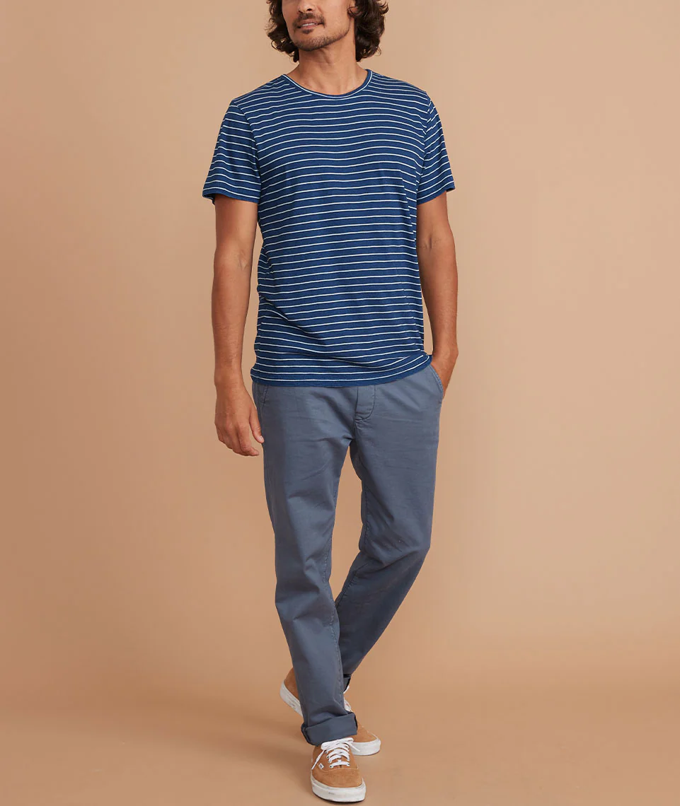 Signature Crew Tee in Indigo/White Stripe