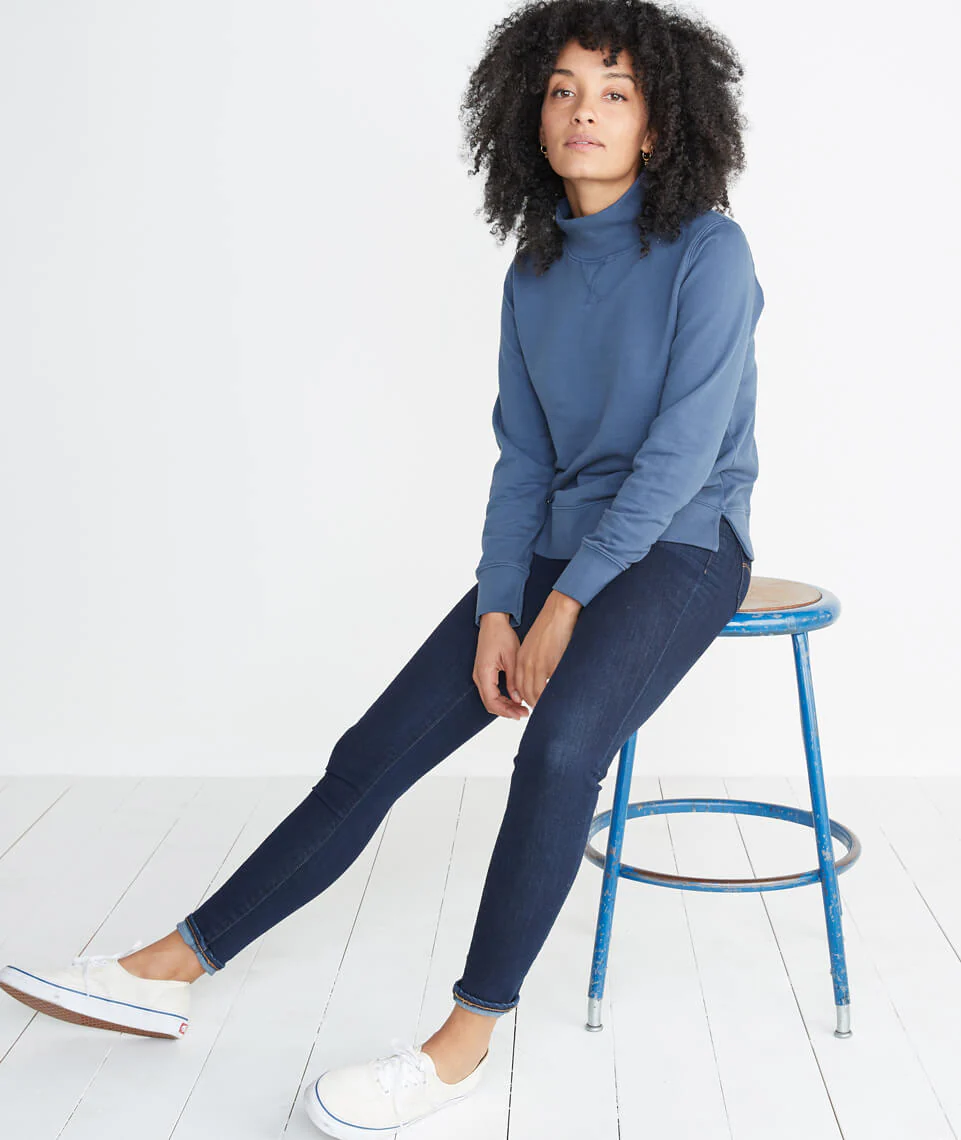 Evie Funnel Neck Sweatshirt in Deep Denim