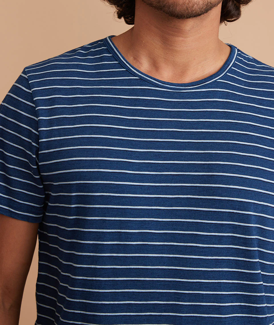 Signature Crew Tee in Indigo/White Stripe