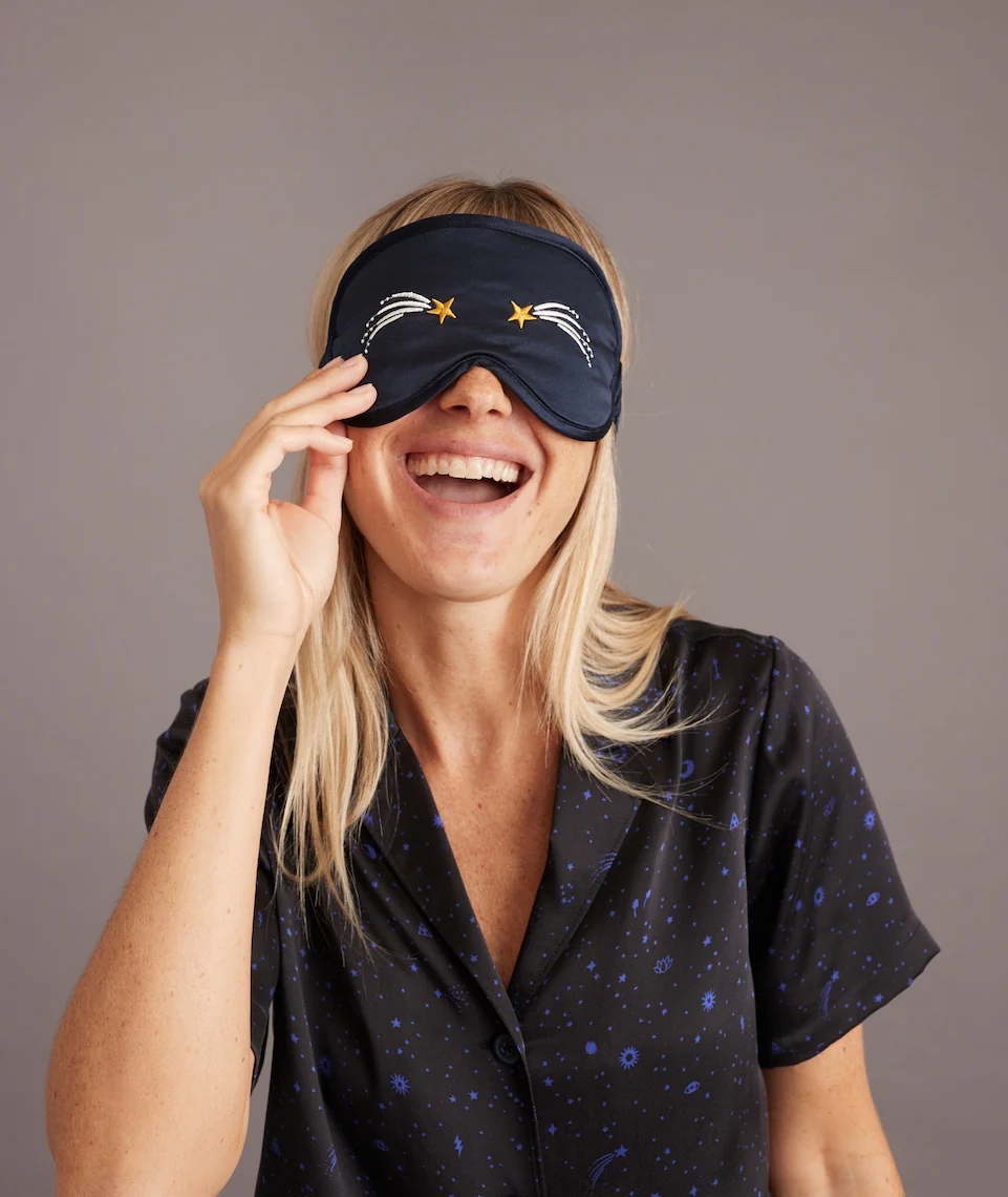 Washable Silk Sleep Mask in Navy Shooting Stars