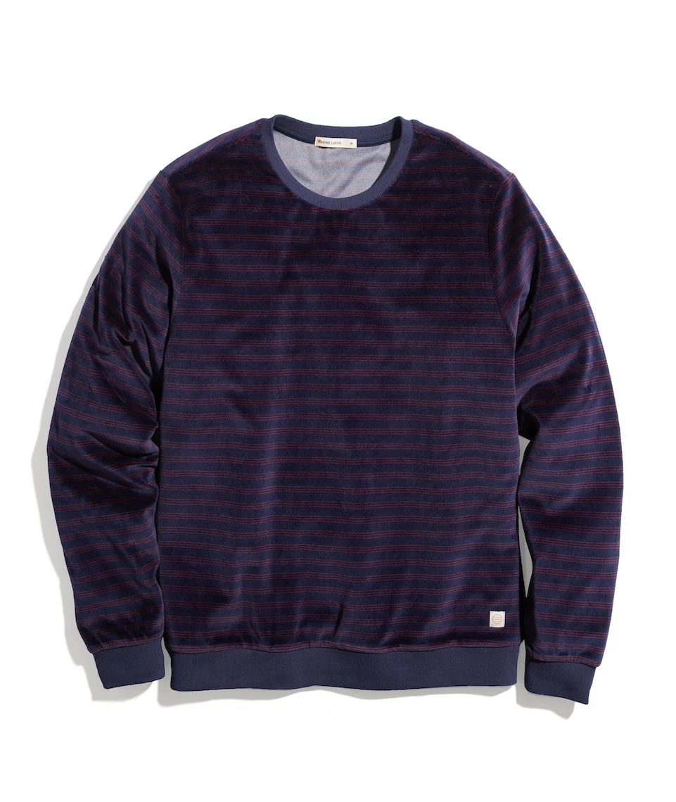Velour Crewneck in India Ink/Red Stripe