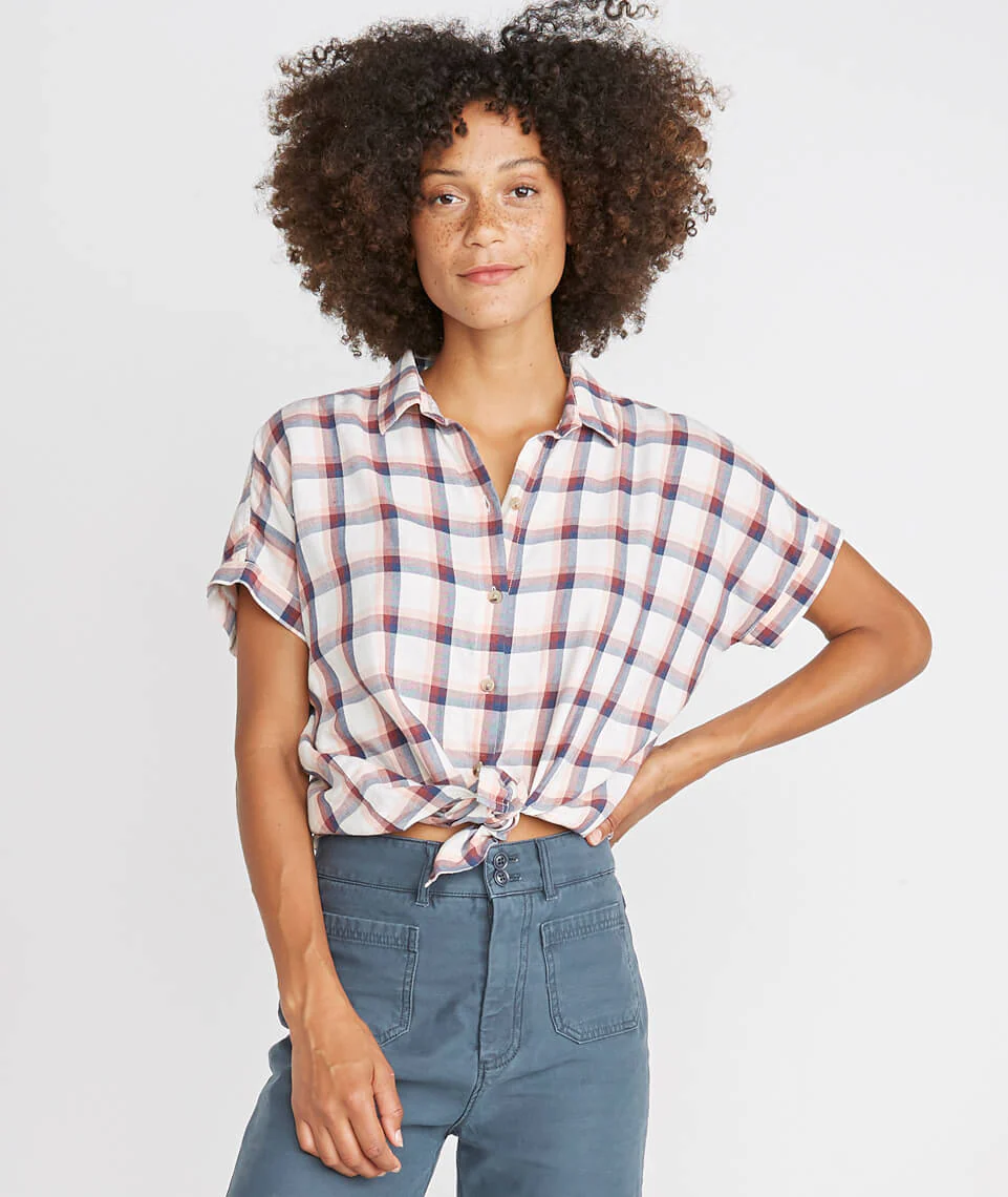 Presley Button Down in Rosewood Plaid