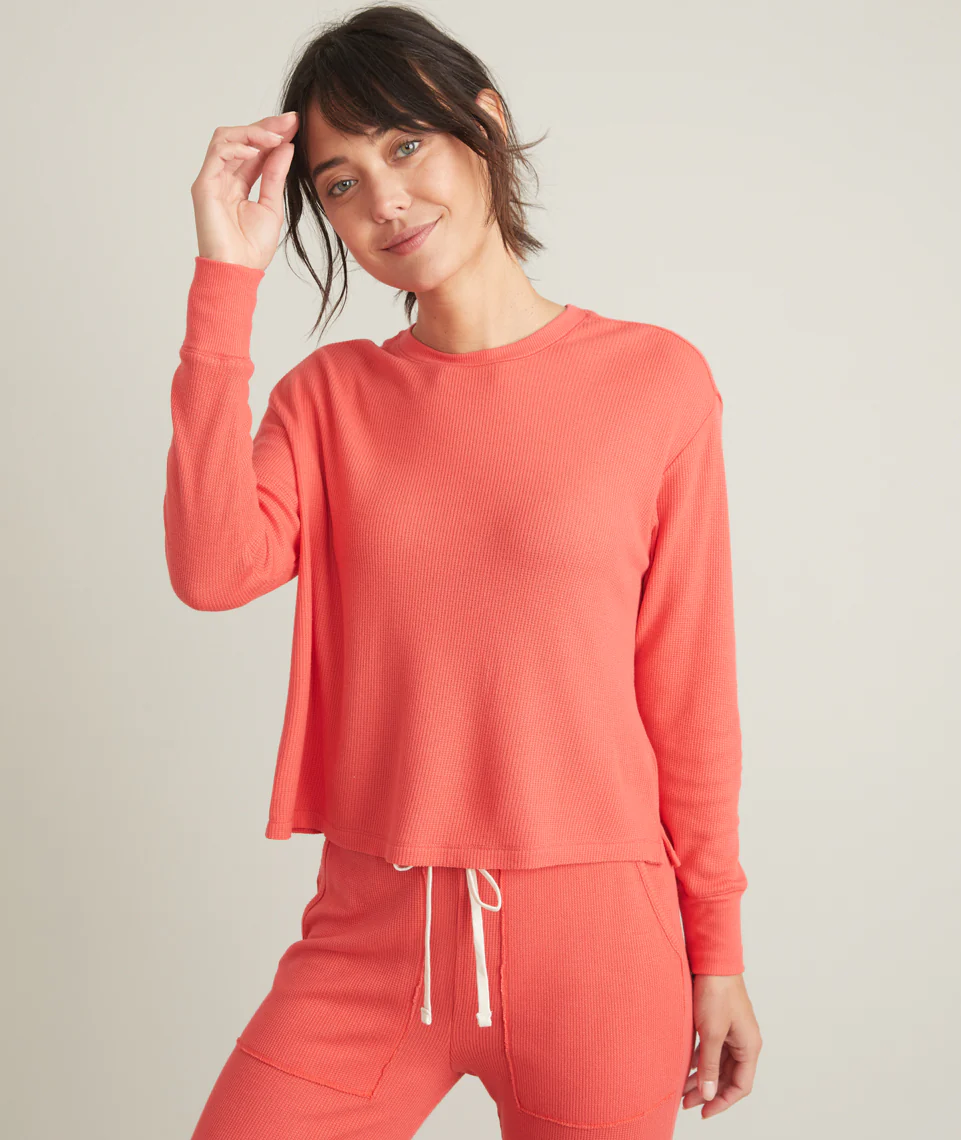 Luxe Waffle PJ Top in Bittersweet Red
