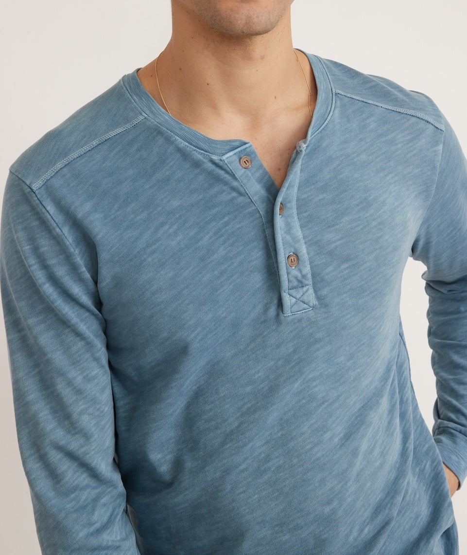 Vintage Heavy Slub Henley in Provincial Blue