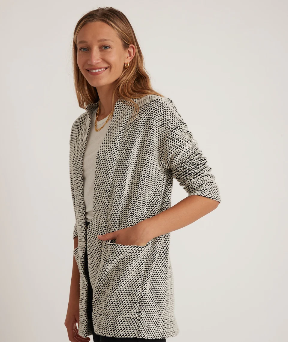 Birdseye Cardigan in Black/White Contrast