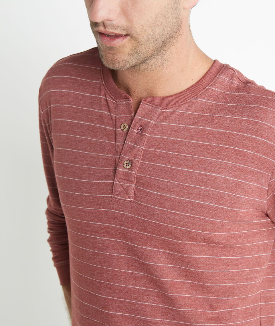 Double Knit Henley in Syrah Stripe