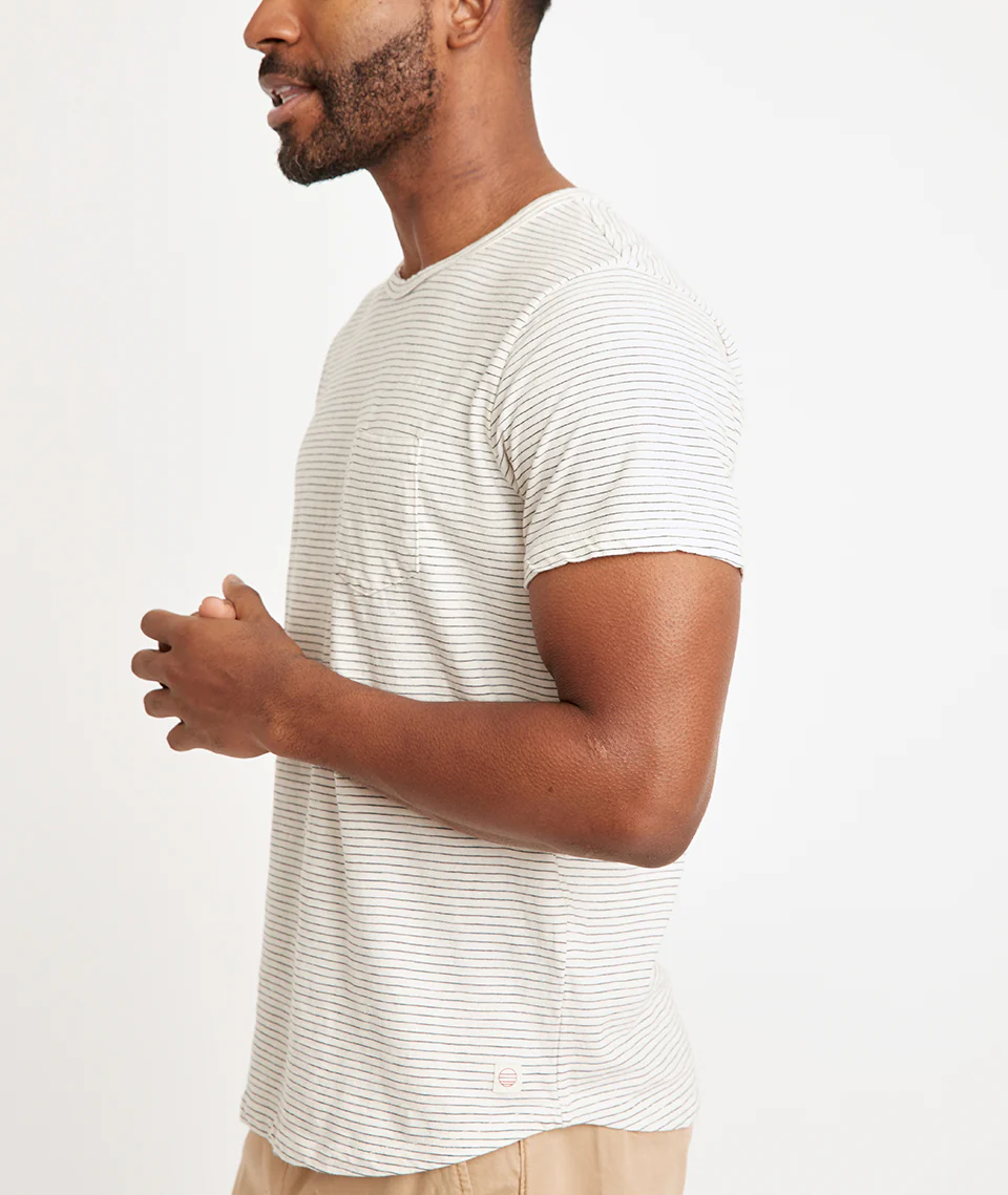 Saddle Hem Pocket Tee in Natural/Black Stripe