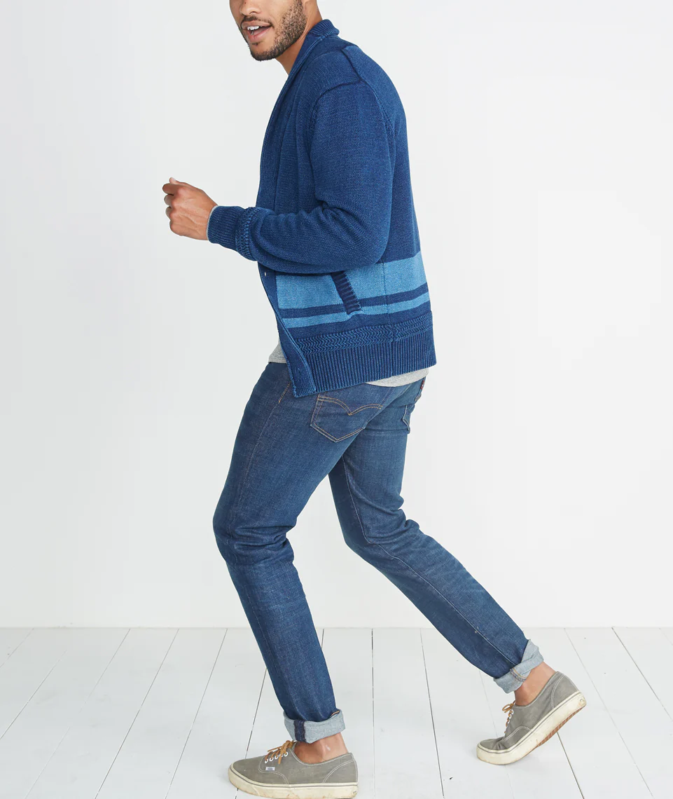 Connery Cardigan in Indigo Stripe