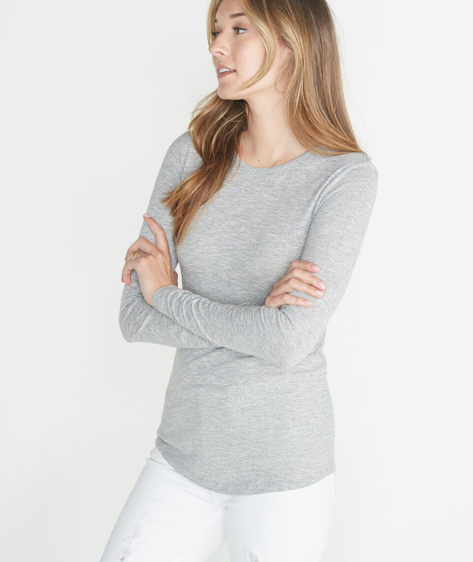 Clover Saddle Longsleeve in Grey/White Stripe