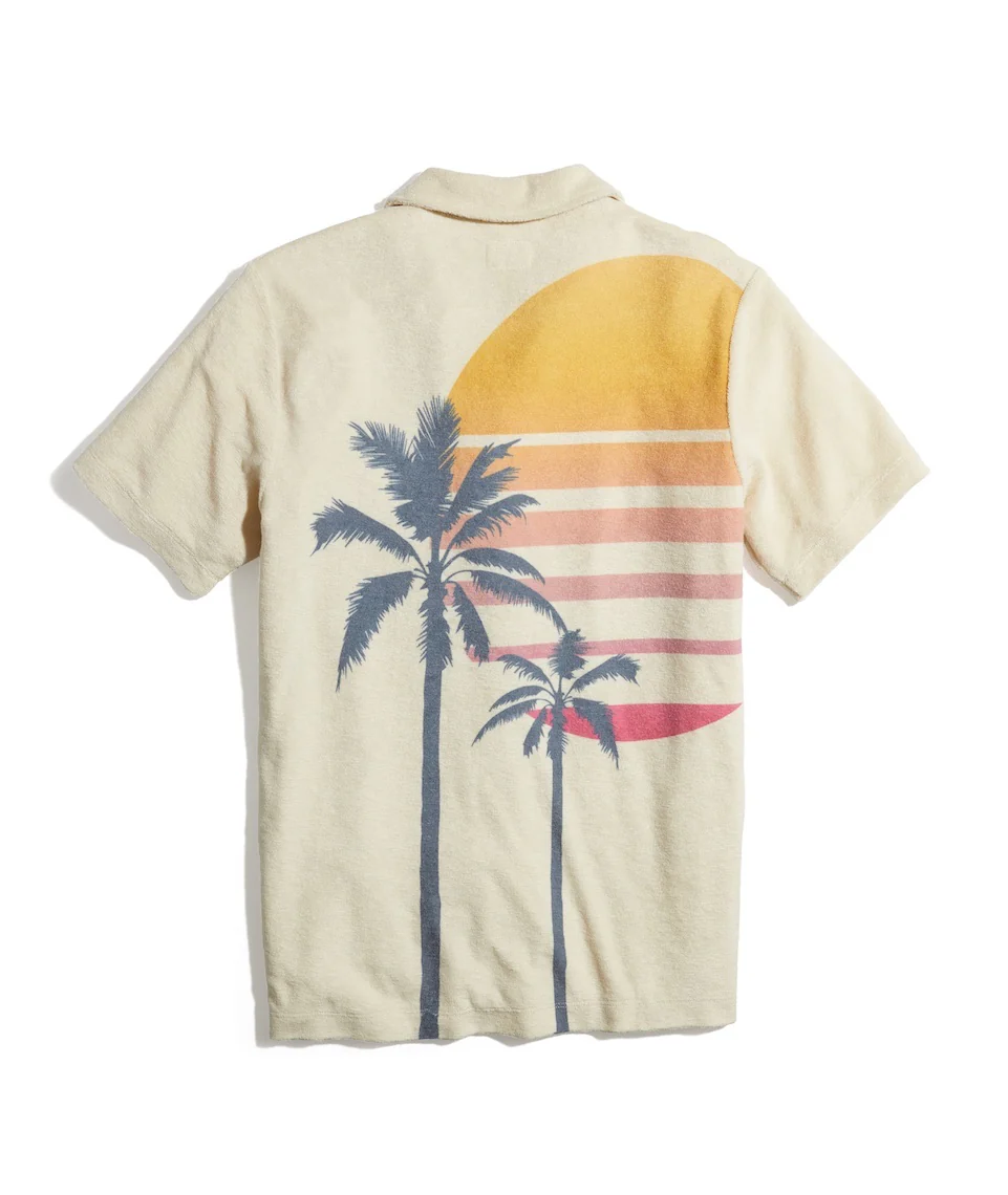 Short Sleeve Terry Out Resort Shirt in Creme Brulee Print