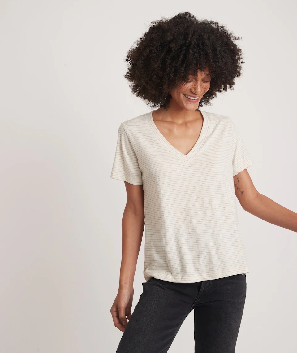 Boyfriend V-Neck Tee in Heather Grey Stripe